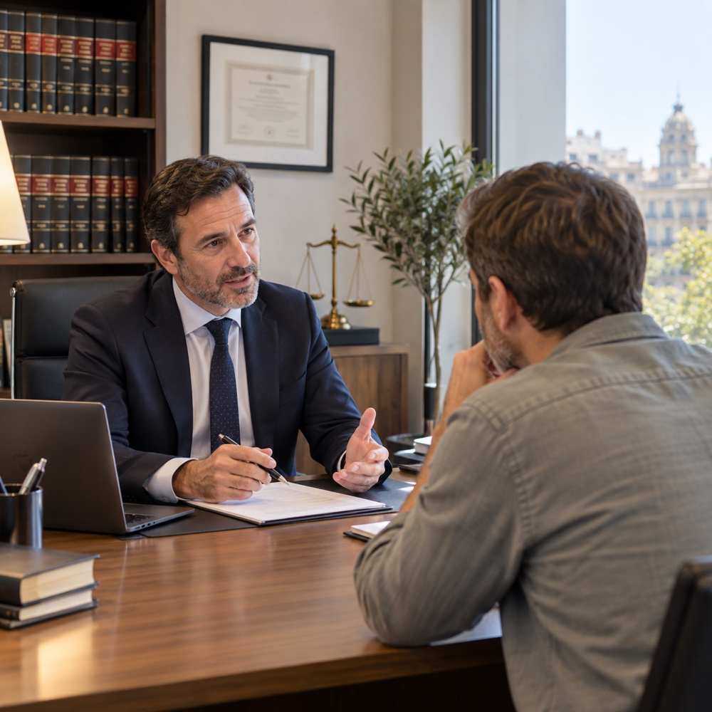 Abogado de Ley de Segunda Oportunidad asesorando a un cliente en su bufete de Barcelona