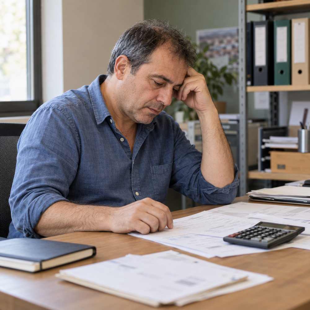 Autónomo en Barcelona revisando sus deudas antes de consultar a abogados de Ley de Segunda Oportunidad
